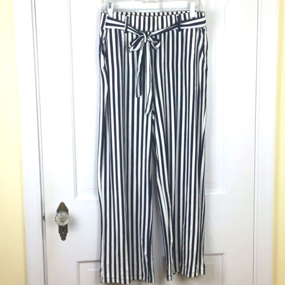 AnyBody Women’s Striped Wide Leg Pants Nautical Travel Pull On